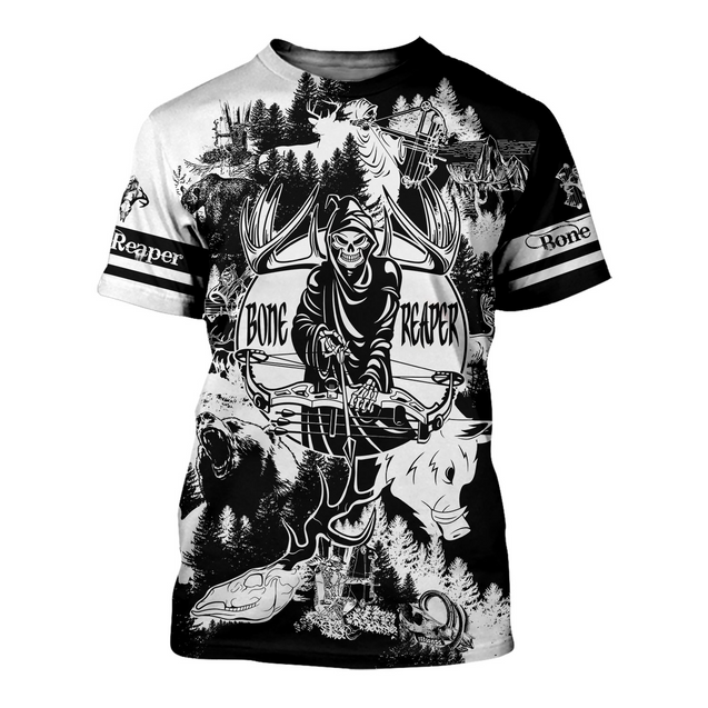 PL444 BONE REAPER BLACK AND WHITE 3D ALL OVER PRINTED SHIRTS-Apparel-PL8386-T shirt-S-Vibe Cosy™