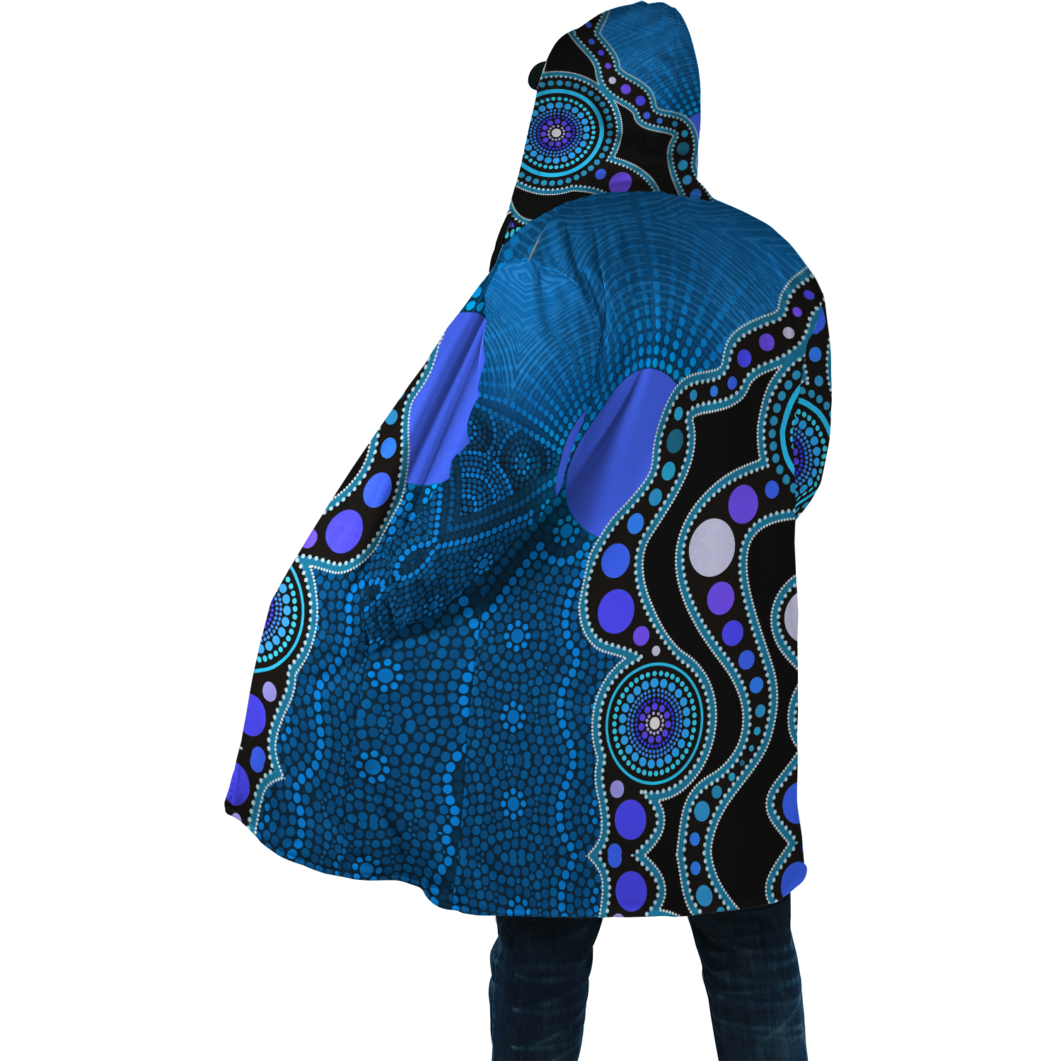 Aboriginal Art Flag Circle Dot Blue 3D design print Cloak