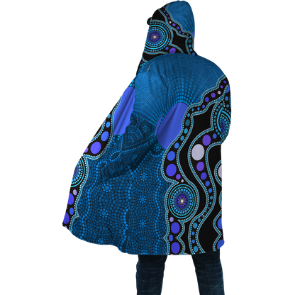 Aboriginal Art Flag Circle Dot Blue 3D design print Cloak