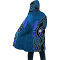 Aboriginal Art Flag Circle Dot Blue 3D design print Cloak