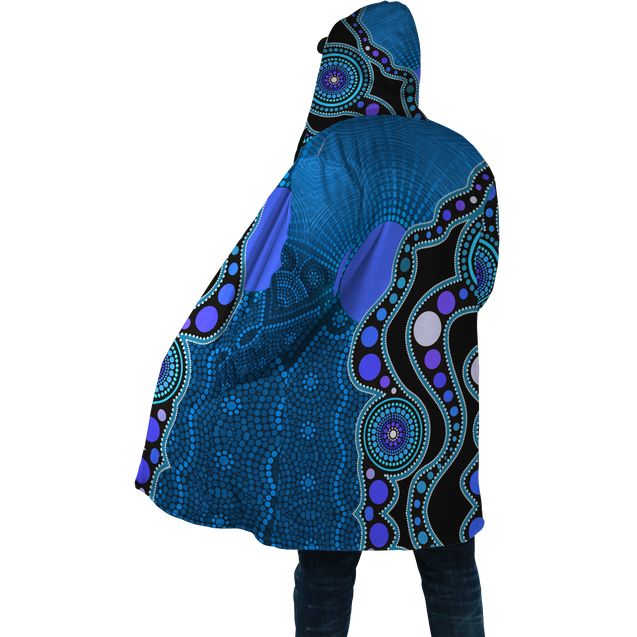 Aboriginal Art Flag Circle Dot Blue 3D design print Cloak