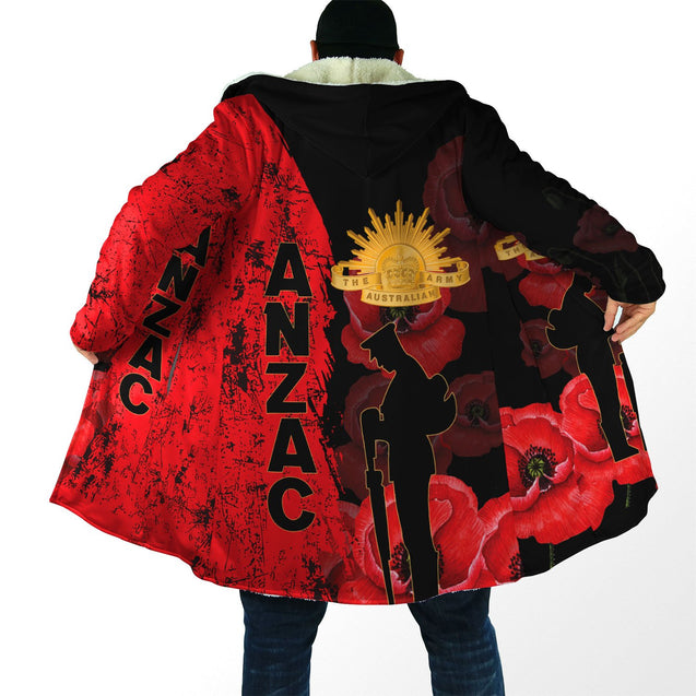 Premium Anzac Day New Zealand And Australia Culture Poppy 3D Printed Unisex Cloak TN