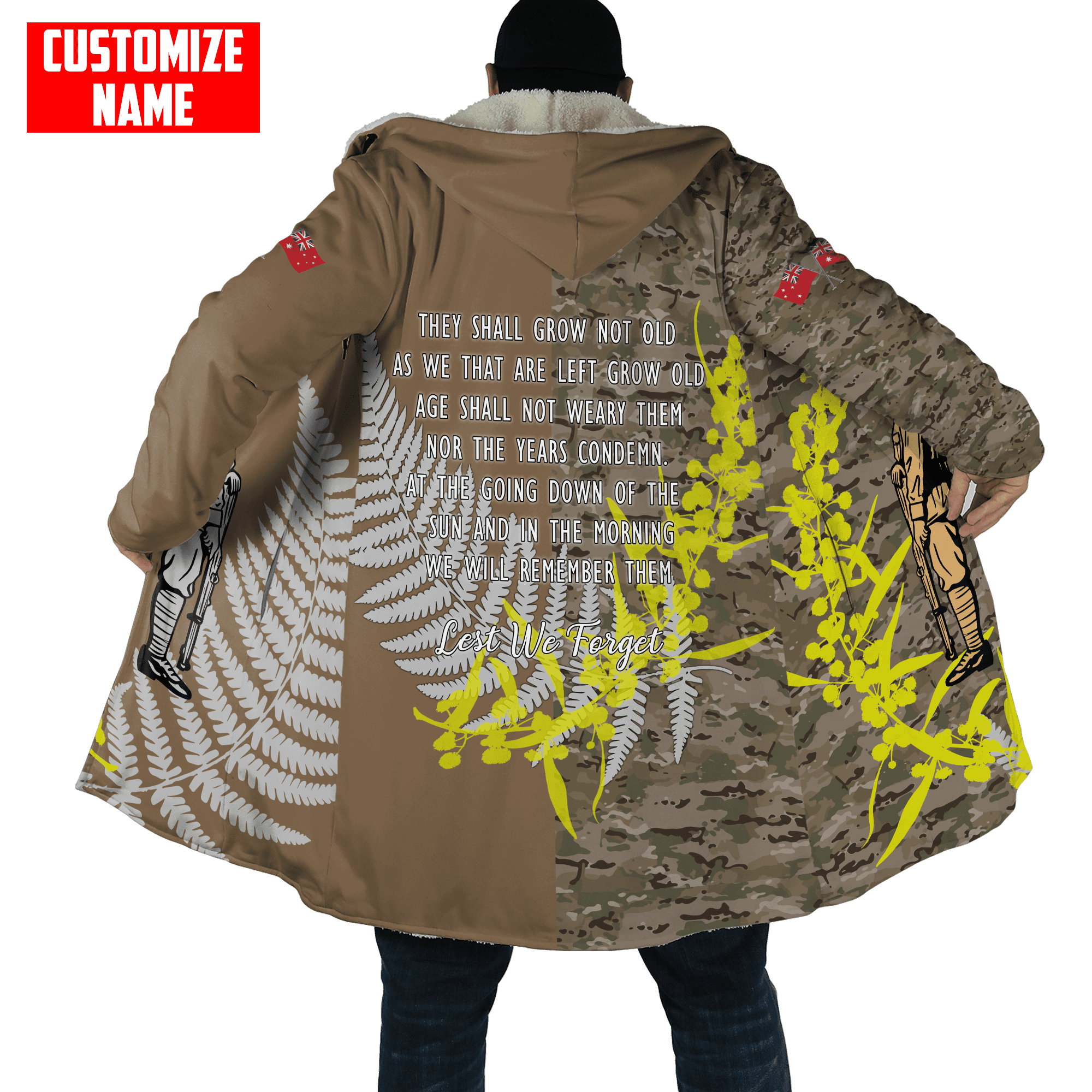 Custom name Anzac day The ode remembrance Soldier 3D printed winter shirts