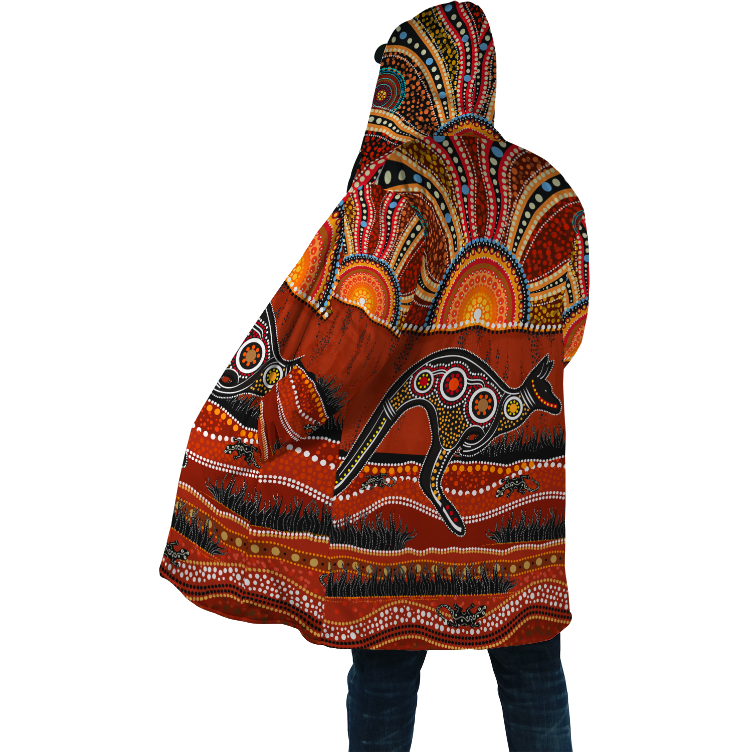 Aboriginal Kangaroo running Lizard Art Cloak for men and women