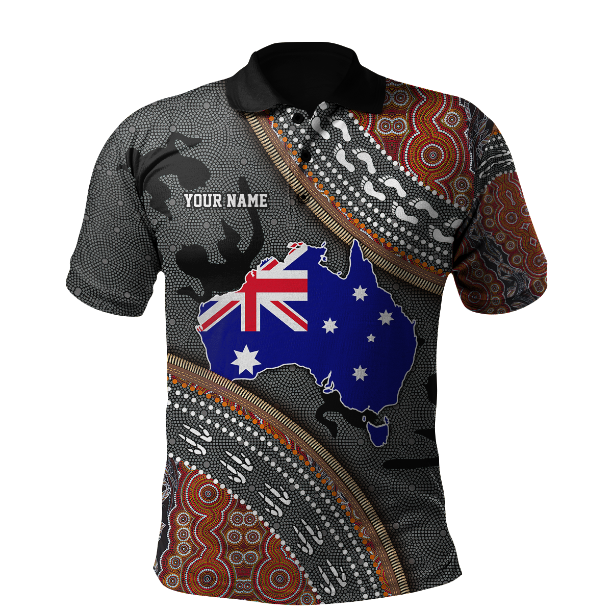 Custom name Australian Flag Aboriginal dots Zip pattern 3D printed summer shirts