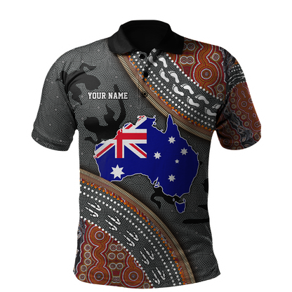 Custom name Australian Flag Aboriginal dots Zip pattern 3D printed summer shirts