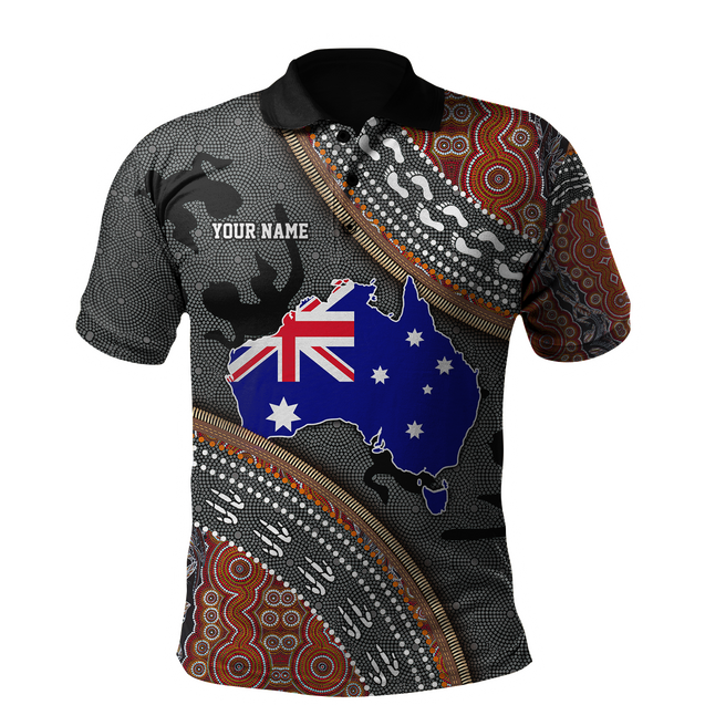 Custom name Australian Flag Aboriginal dots Zip pattern 3D printed summer shirts