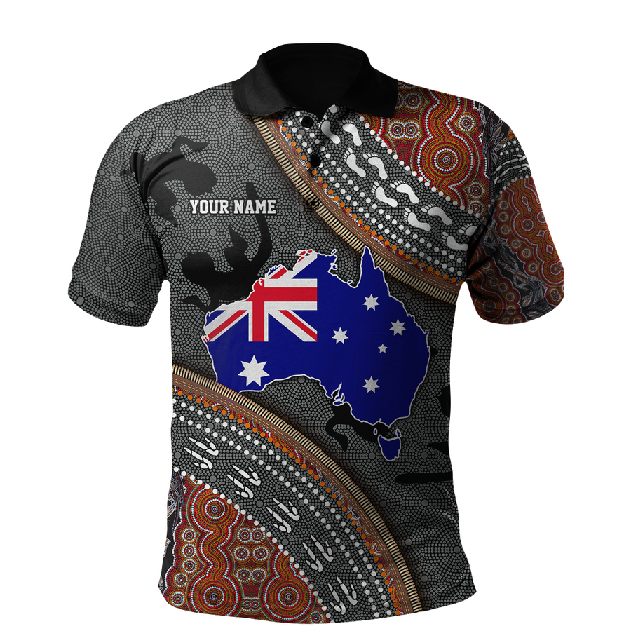 Custom name Australian Flag Aboriginal dots Zip pattern 3D printed summer shirts