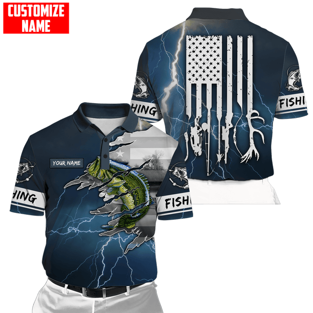 Largemouth Bass Fishing US Flag Custom name fishing shirts for men and women