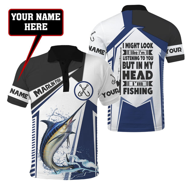 Custom name Marlin Fishing in my head 3D design print shirts