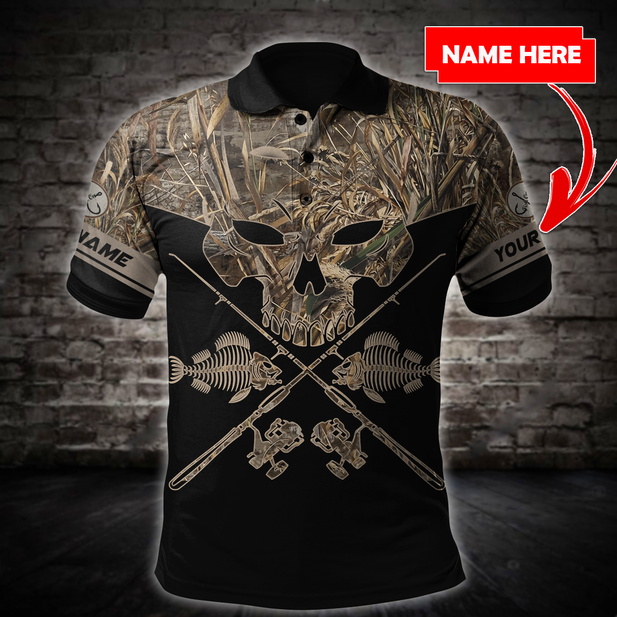 Skull Head Fishing Camo 3D design print shirts