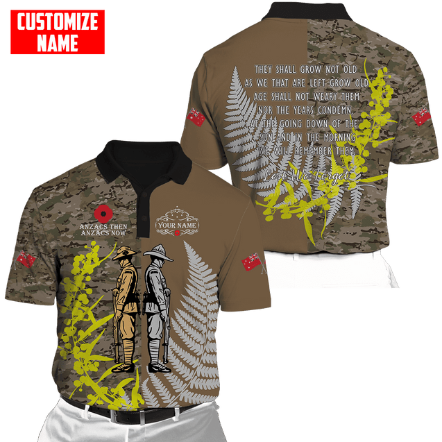 Custom name Anzac day The ode remembrance Soldier 3D printed shirts