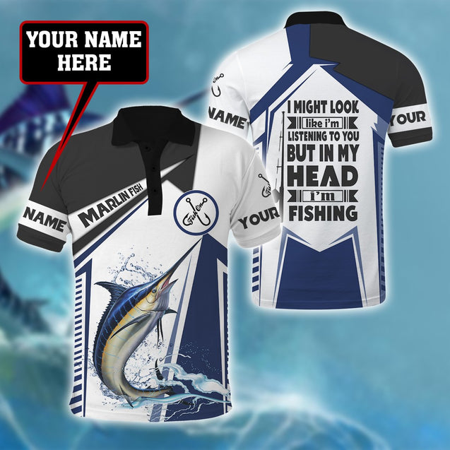 Custom name Marlin Fishing in my head 3D design print shirts