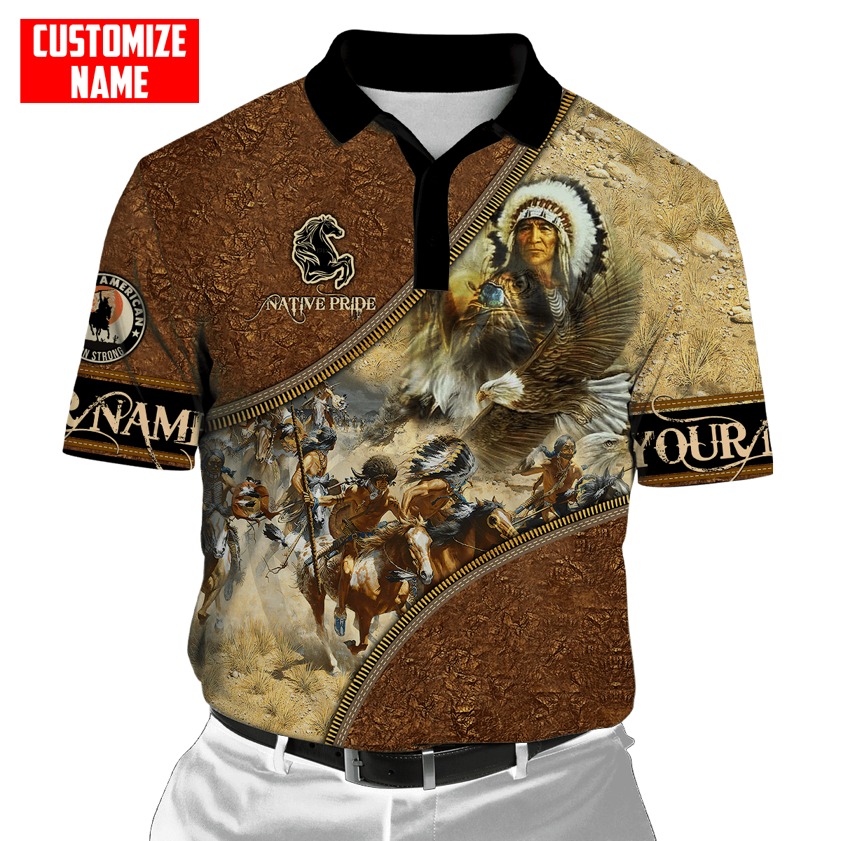 Customized name Eagle Chief Native Warrior American Spirit 3D All Over Printed Shirts