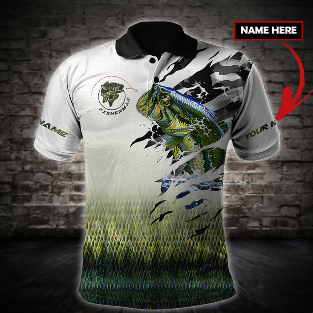 Custom name Bass fishing escape Skin camo 3D printed shirts