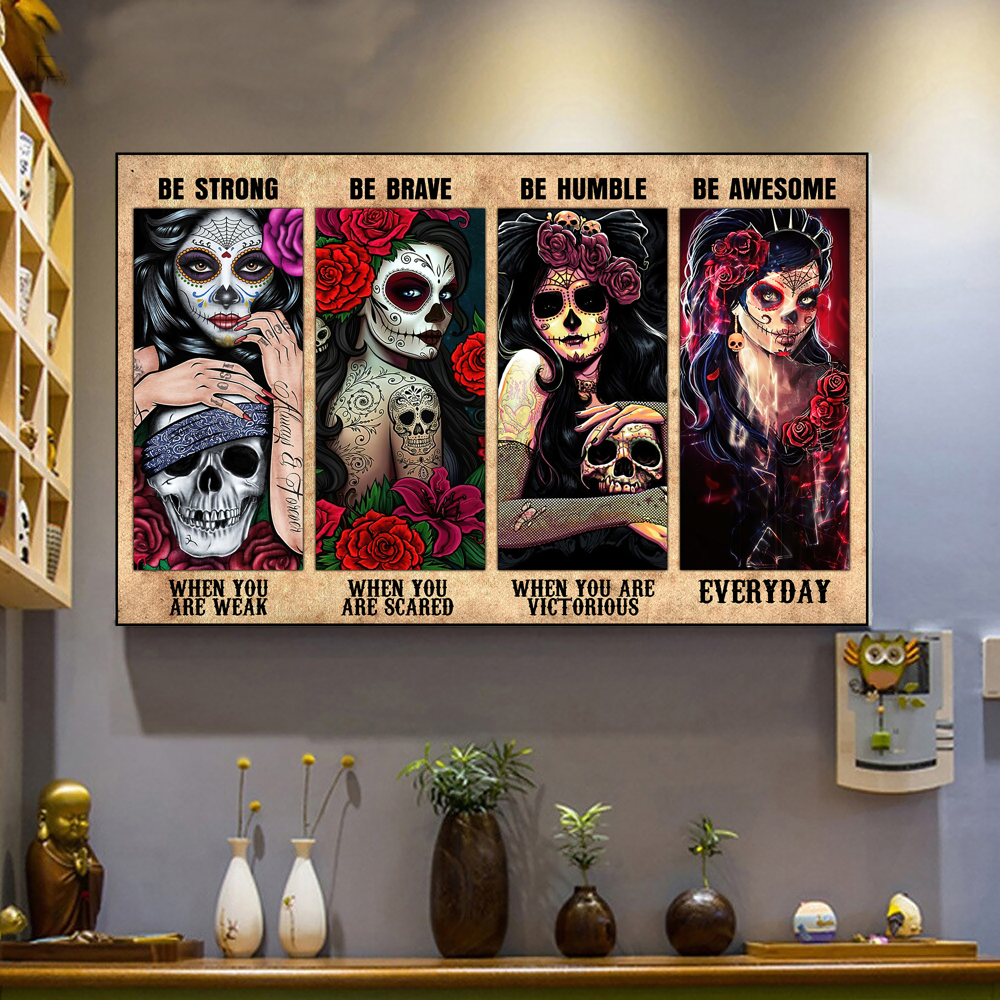 Mexico Girl  Sugar Skull 3D All Over Printed Poster Horizontal