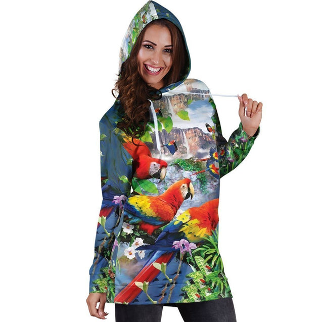 All Over Printed Parrots Hoodie Dress H2399B-Apparel-HbArts-Hoodie Dress-S-Vibe Cosy™