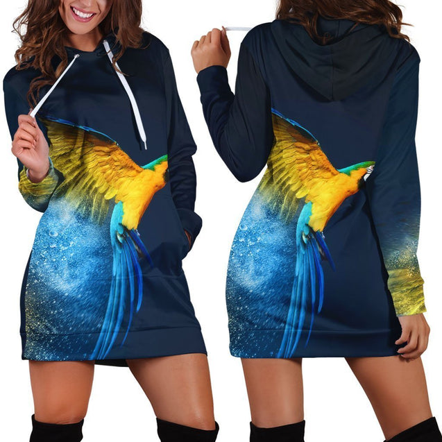 All Over Printed Parrots Hoodie Dress H1157B-Apparel-HbArts-Hoodie Dress-S-Vibe Cosy™