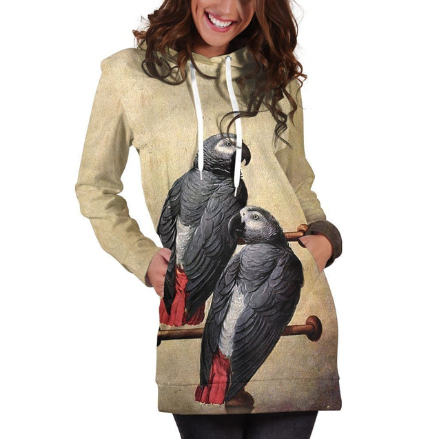 All Over Printed Parrots Hoodie Dress H2079B-Apparel-HbArts-Hoodie Dress-S-Vibe Cosy™
