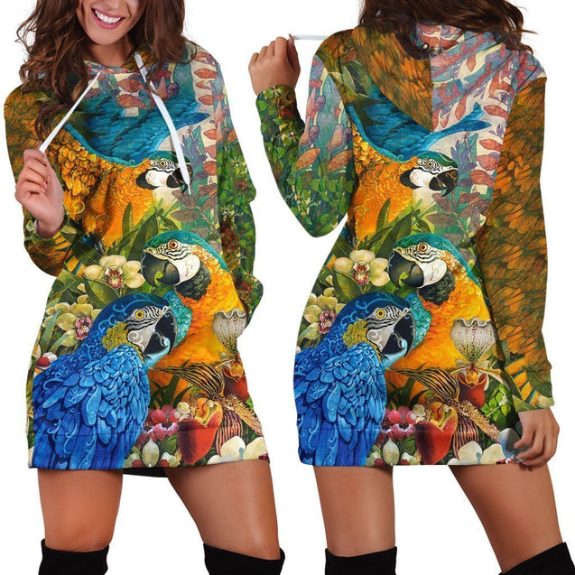 All Over Printed Parrots Hoodie Dress H1200B-Apparel-HbArts-Hoodie Dress-S-Vibe Cosy™