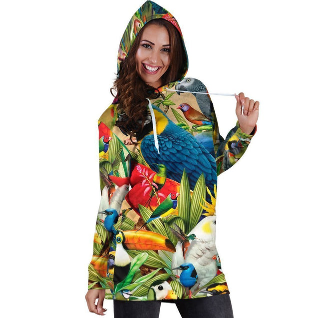 All Over Printed Parrots Hoodie Dress-Apparel-HbArts-Hoodie Dress-S-Vibe Cosy™