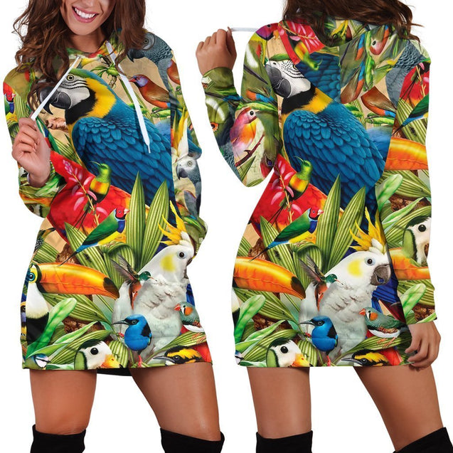 All Over Printed Parrots Hoodie Dress-Apparel-HbArts-Hoodie Dress-S-Vibe Cosy™