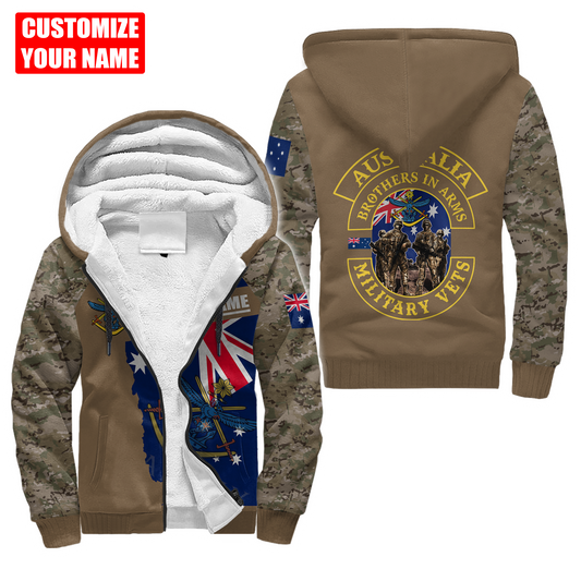 Custom name Australia Army Brothers in arms AU 3D Fleece Zip-Up