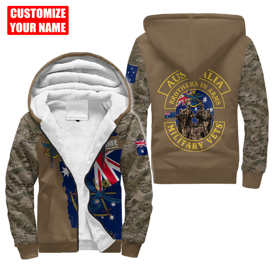 Custom name Australia Army Brothers in arms AU 3D Fleece Zip-Up