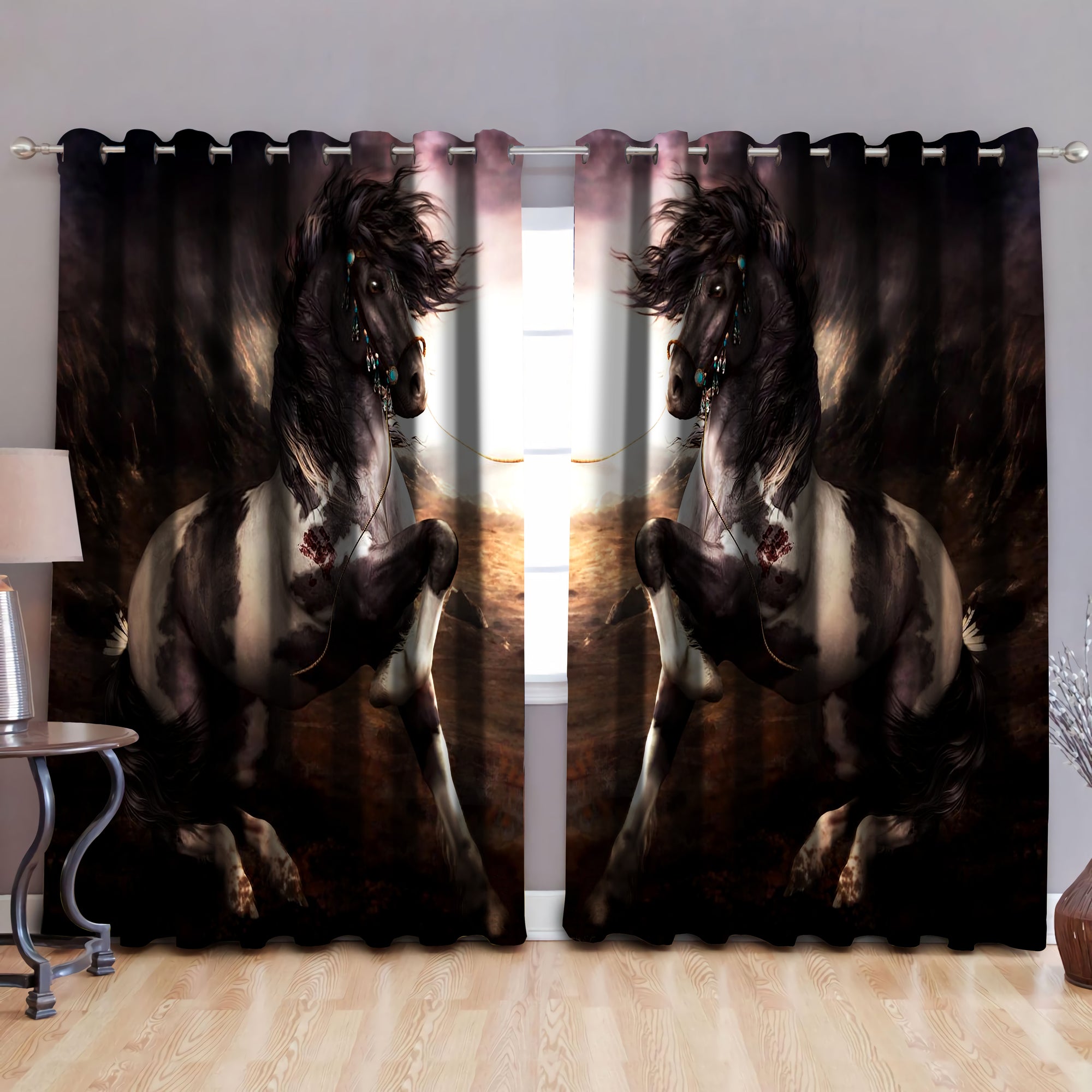 Horse Art Blackout Thermal Grommet Window Curtains Pi090501-NM-52'' x 63''-Vibe Cosy™