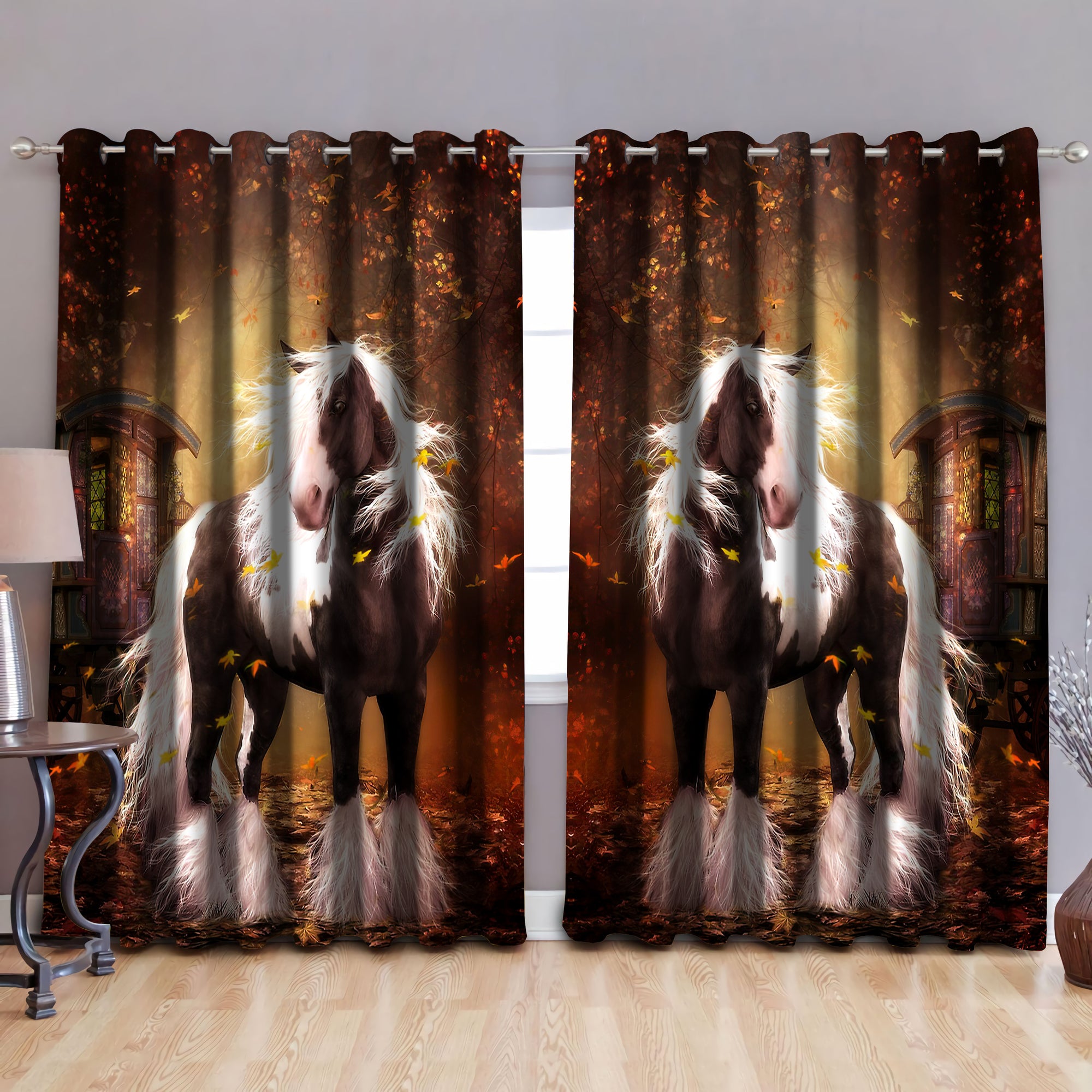 Horse Art Blackout Thermal Grommet Window Curtains Pi090502-NM-52'' x 63''-Vibe Cosy™
