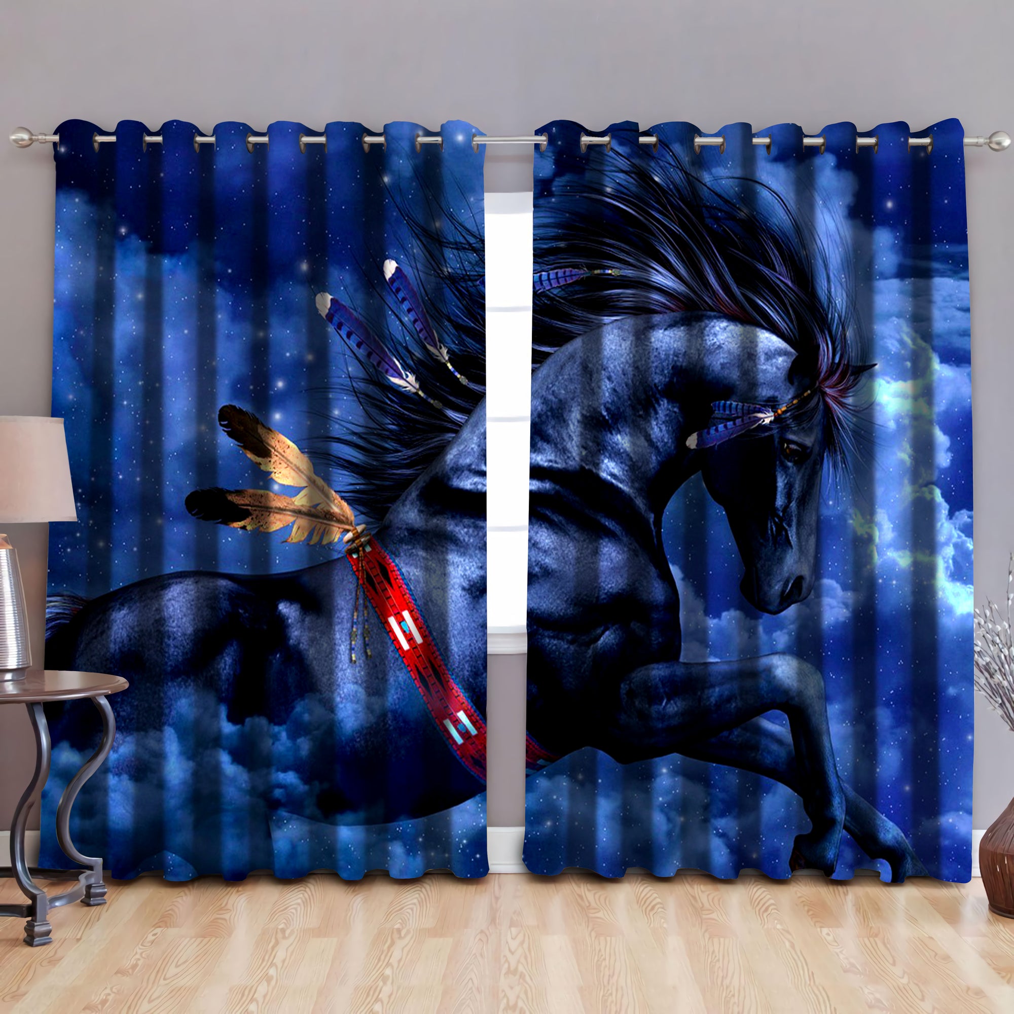Blue Horse Art Blackout Thermal Grommet Window Curtains Pi090503 NM-NM-52'' x 63''-Vibe Cosy™