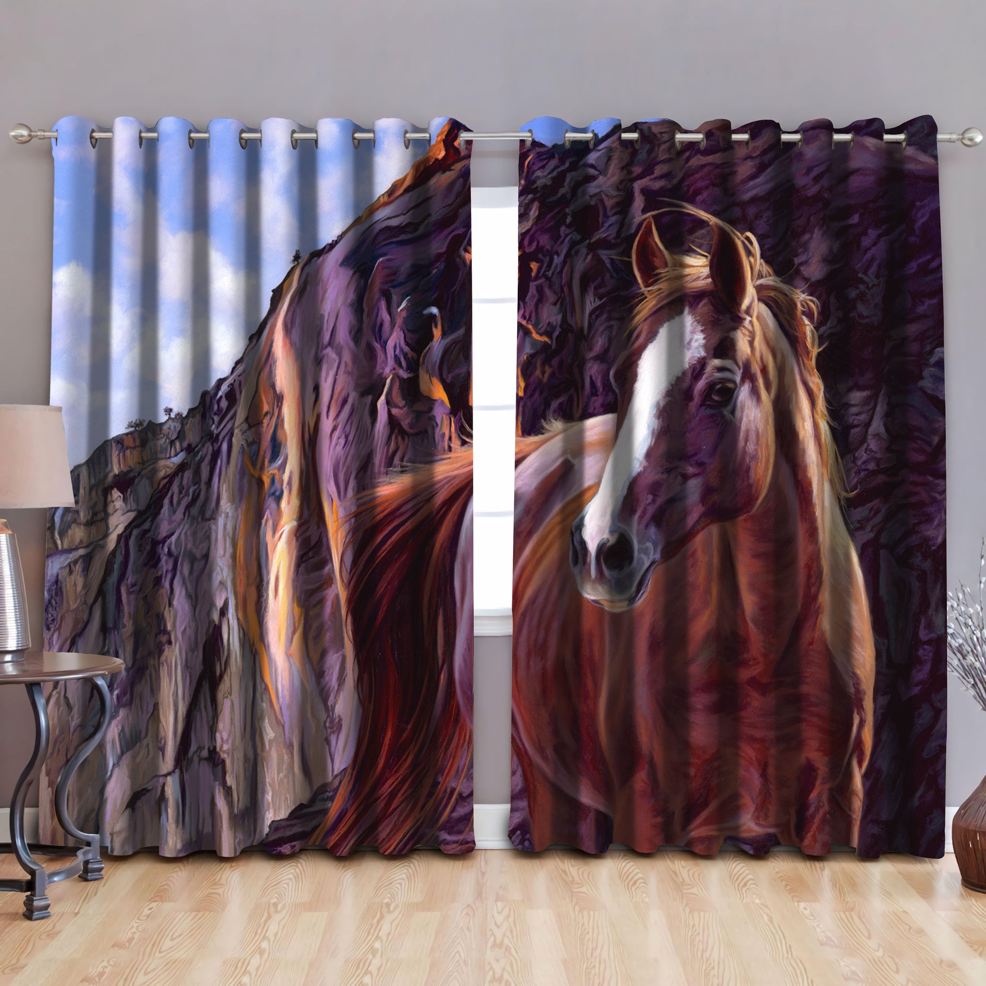 Horse Art Blackout Thermal Grommet Window Curtains Pi090507 NM-NM-52'' x 63''-Vibe Cosy™