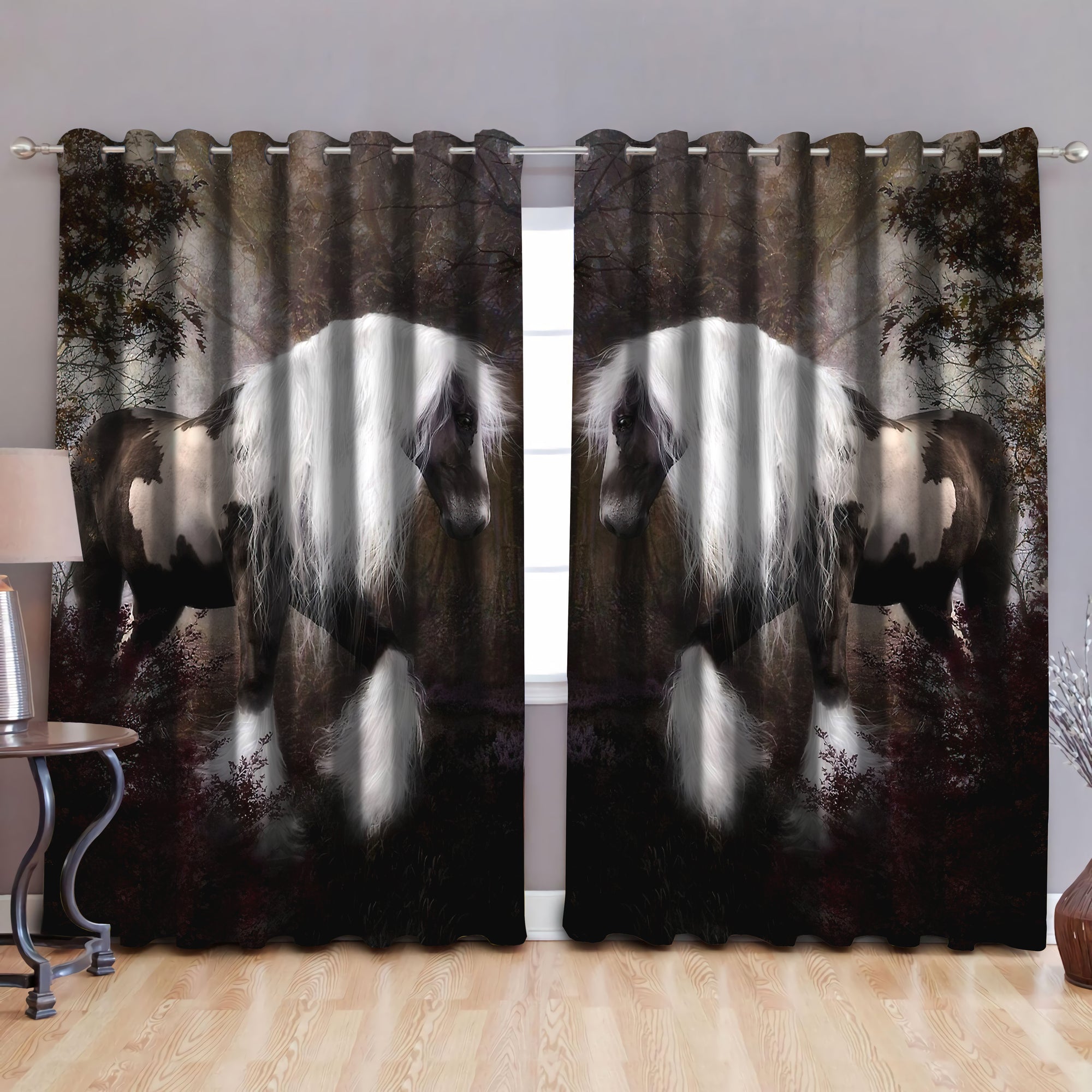 Black & White Horse Art Blackout Thermal Grommet Window Curtains Pi090508 NM-NM-52'' x 63''-Vibe Cosy™