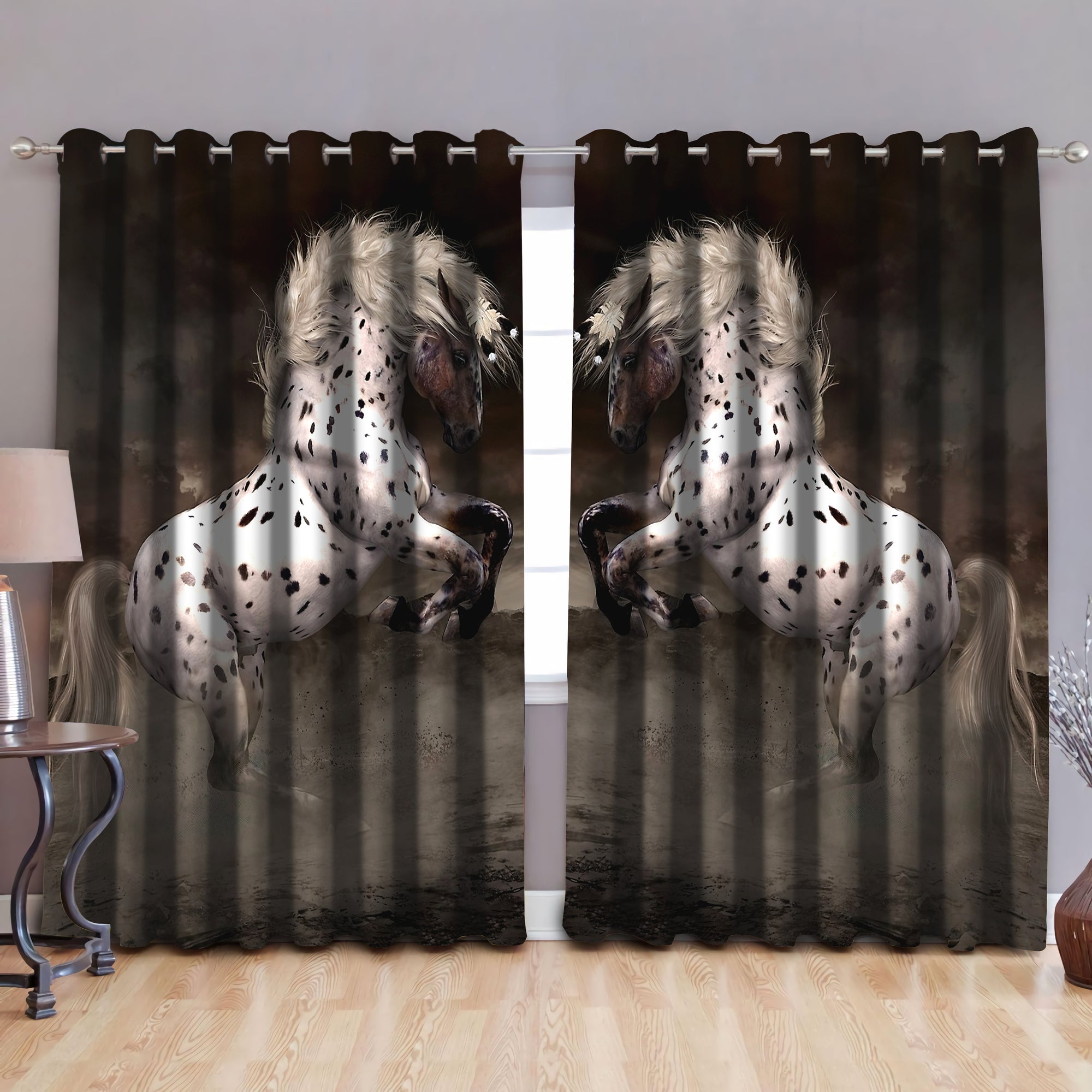 Black & White Horse Art Blackout Thermal Grommet Window Curtains Pi090509 NM-NM-52'' x 63''-Vibe Cosy™