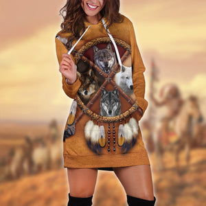 Wolf Native American 3D All Over Printed Hoodie Dress