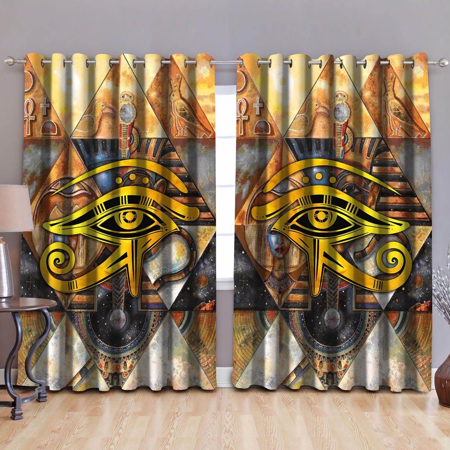 Eye of Horus Ancient Egyptian Pattern Blackout Thermal Grommet Window Curtains Pi19062001-Curtains-MP-52'' x 63''-Vibe Cosy™