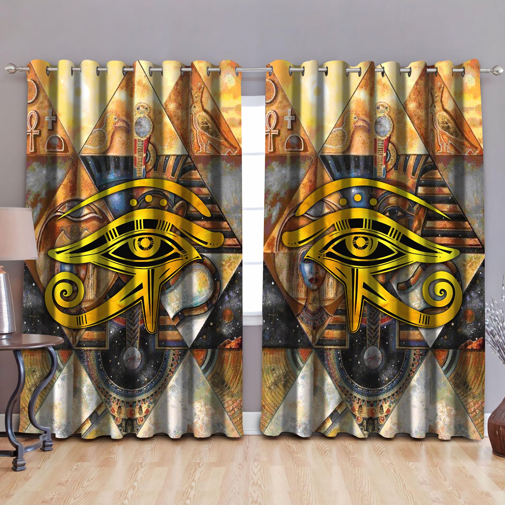 Eye of Horus Ancient Egyptian Pattern Blackout Thermal Grommet Window Curtains Pi19062001-Curtains-MP-52'' x 63''-Vibe Cosy™