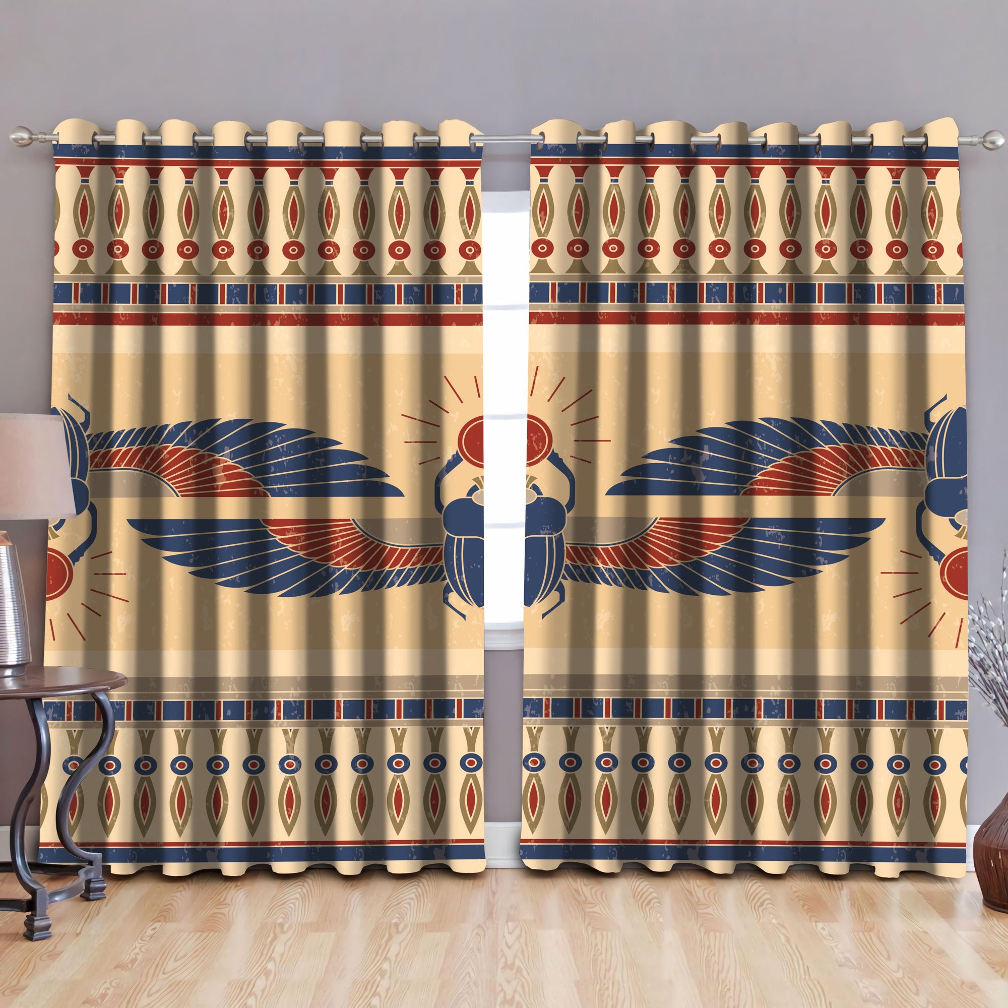 Ancient Egyptian Scarab Pattern Blackout Thermal Grommet Window Curtains Pi22062003-Curtains-MP-52'' x 63''-Vibe Cosy™