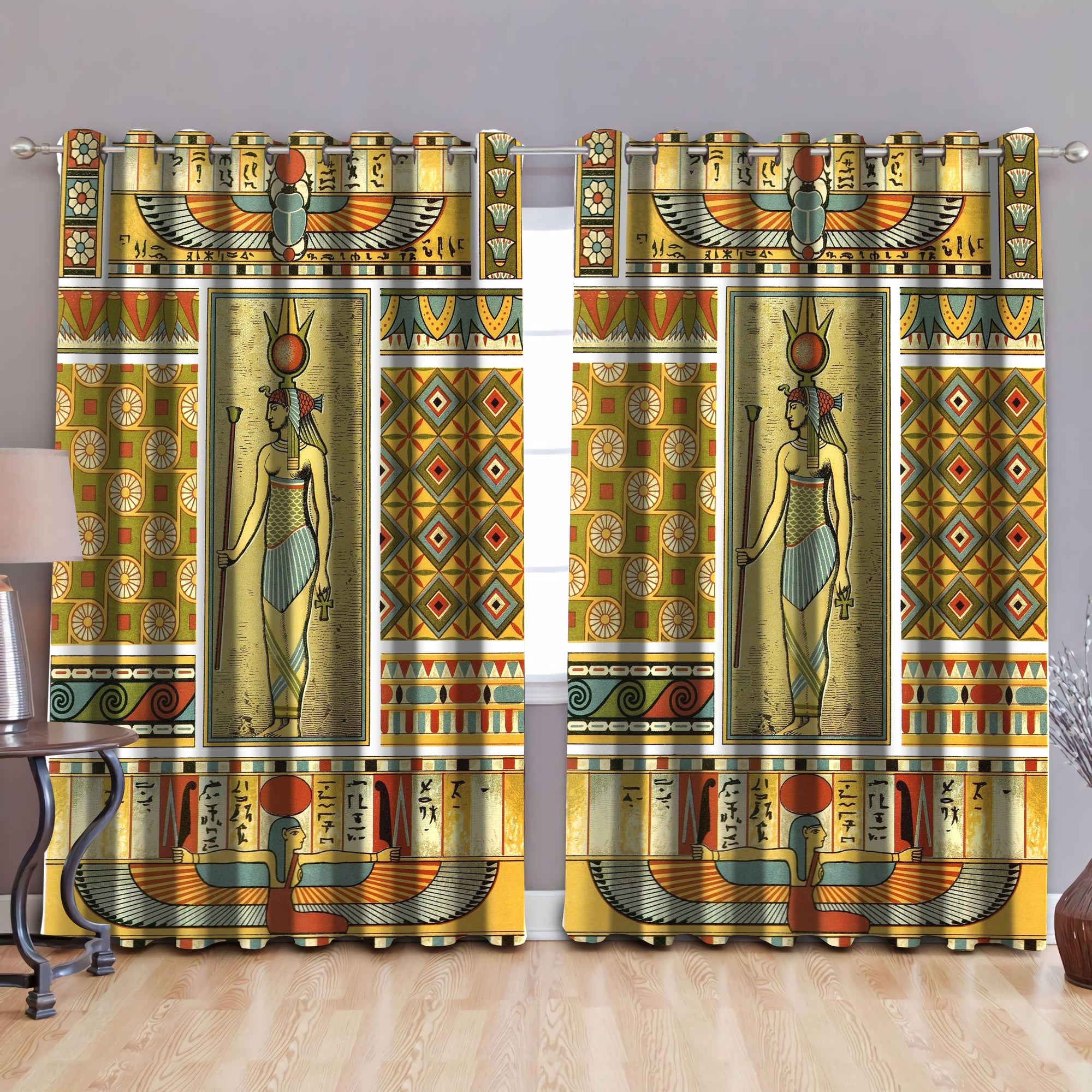 Ancient Egyptian Pattern Blackout Thermal Grommet Window Curtains Pi22062004-Curtains-MP-52'' x 63''-Vibe Cosy™