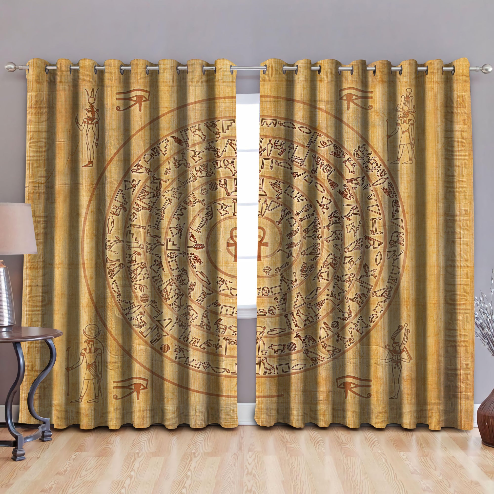 Ancient Egyptian Pattern Blackout Thermal Grommet Window Curtains Pi22062006-Curtains-MP-52'' x 63''-Vibe Cosy™