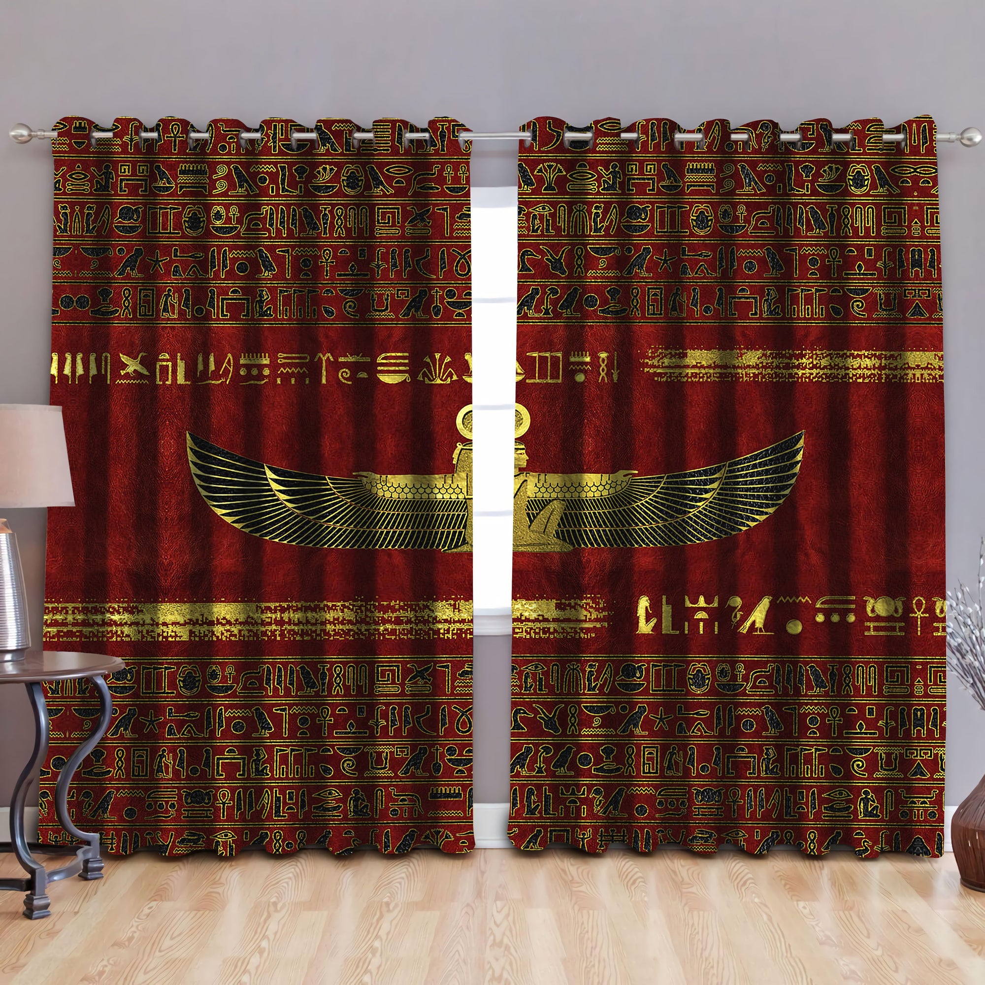Ancient Egyptian Ma'at Pattern Blackout Thermal Grommet Window Curtains Pi22062007-Curtains-MP-52'' x 63''-Vibe Cosy™