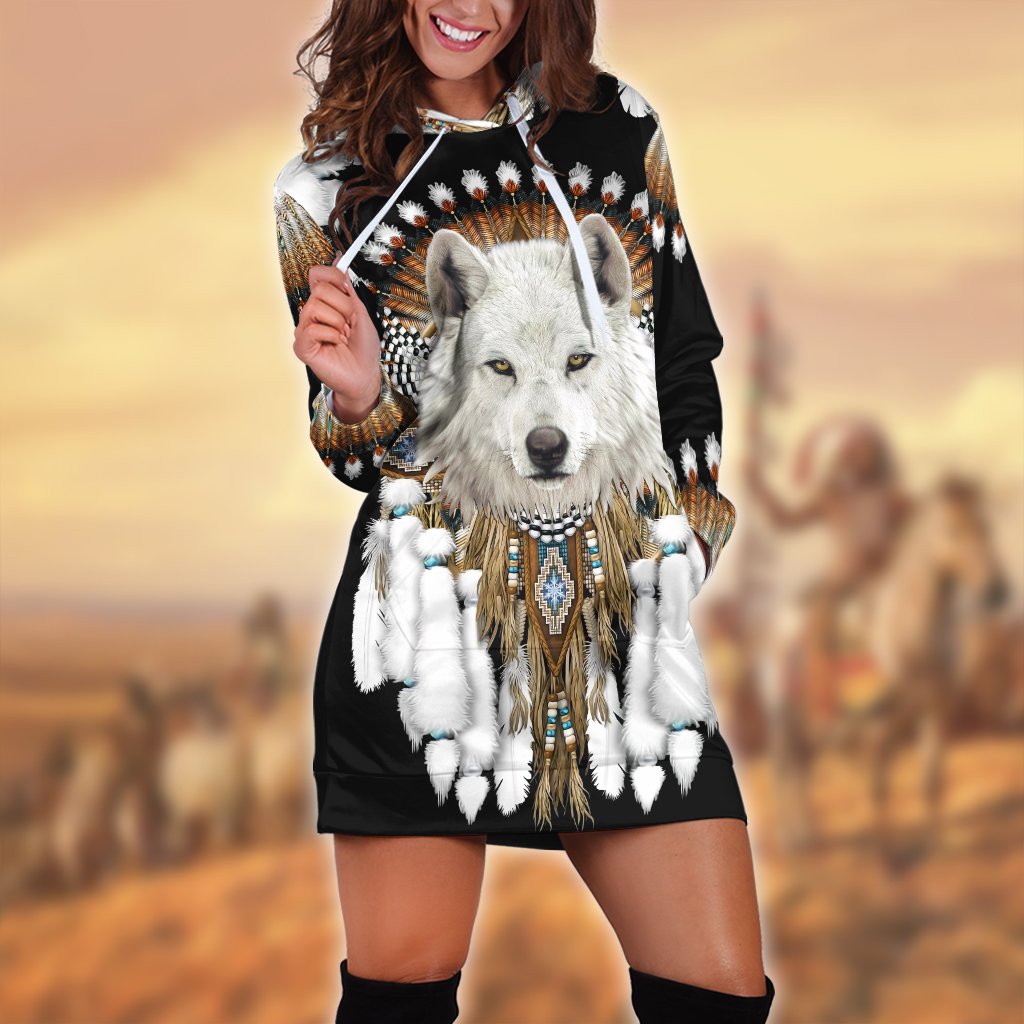 Wolf Native American 3D All Over Printed Hoodie Dress