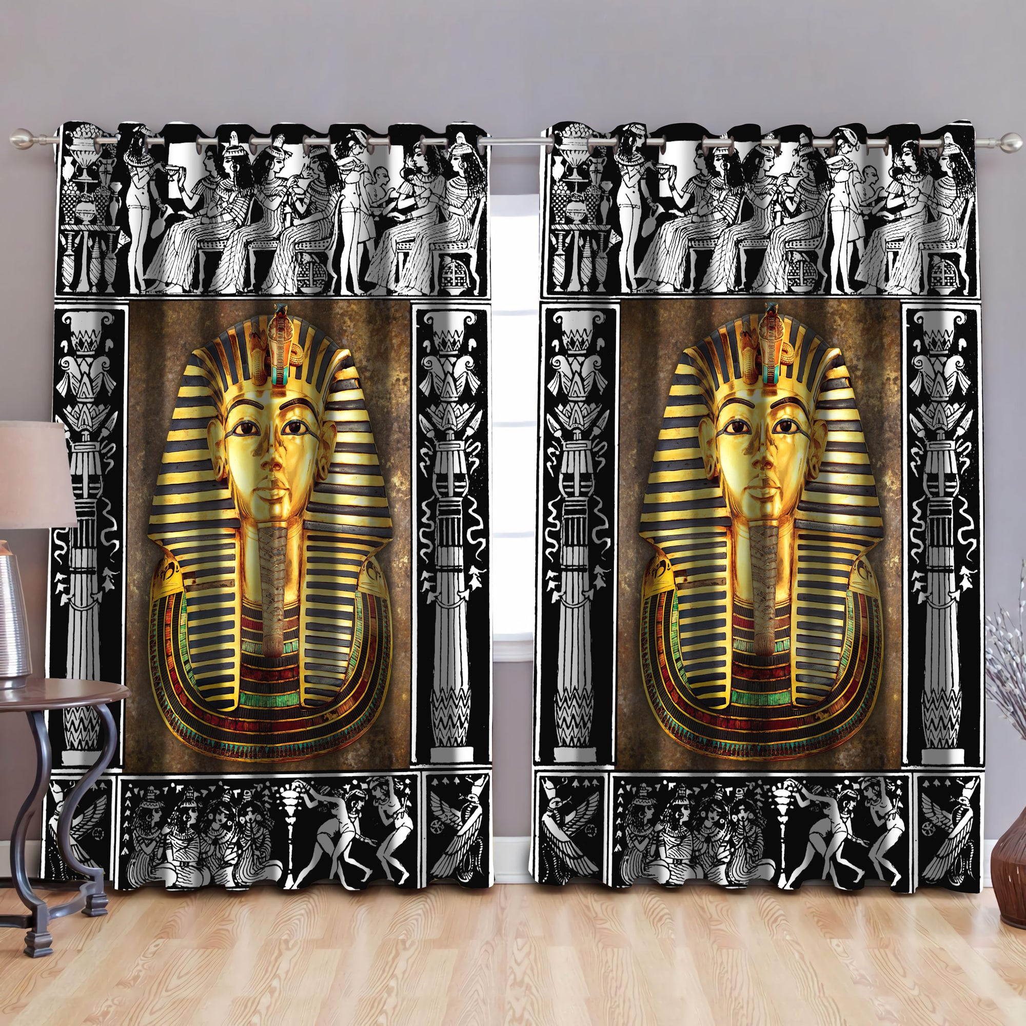 Ancient Egyptian Pharaoh Blackout Thermal Grommet Window Curtains Pi25062001-Curtains-MP-52'' x 63''-Vibe Cosy™