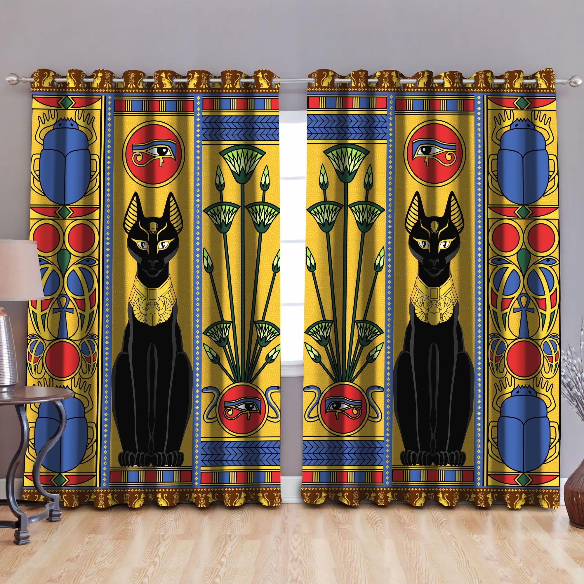 Black Cat Ancient Egyptian Blackout Thermal Grommet Window Curtains Pi25062004-Curtains-MP-52'' x 63''-Vibe Cosy™
