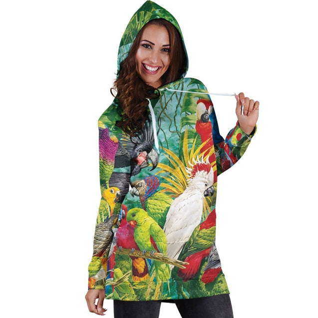All Over Printed Parrots Hoodie Dress H144B-Apparel-HbArts-Hoodie Dress-S-Vibe Cosy™