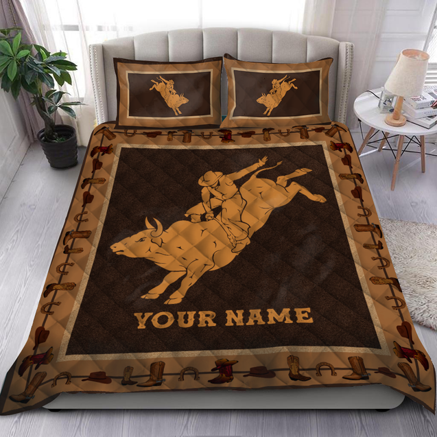 Personalized Name Bull Riding Quilt Bedding Set Cowboy Pattern