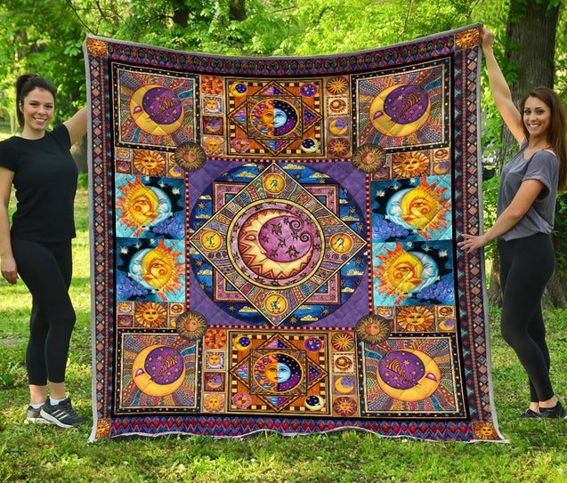 Premium All Over Printed Hippie Sun And Moon Quilt MEI