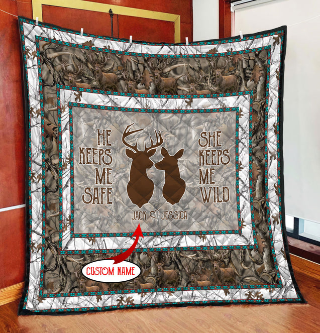 Deer Couple Customize Name Quilt