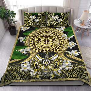 Polynesian Face With Plumeria Quilt Bed Set