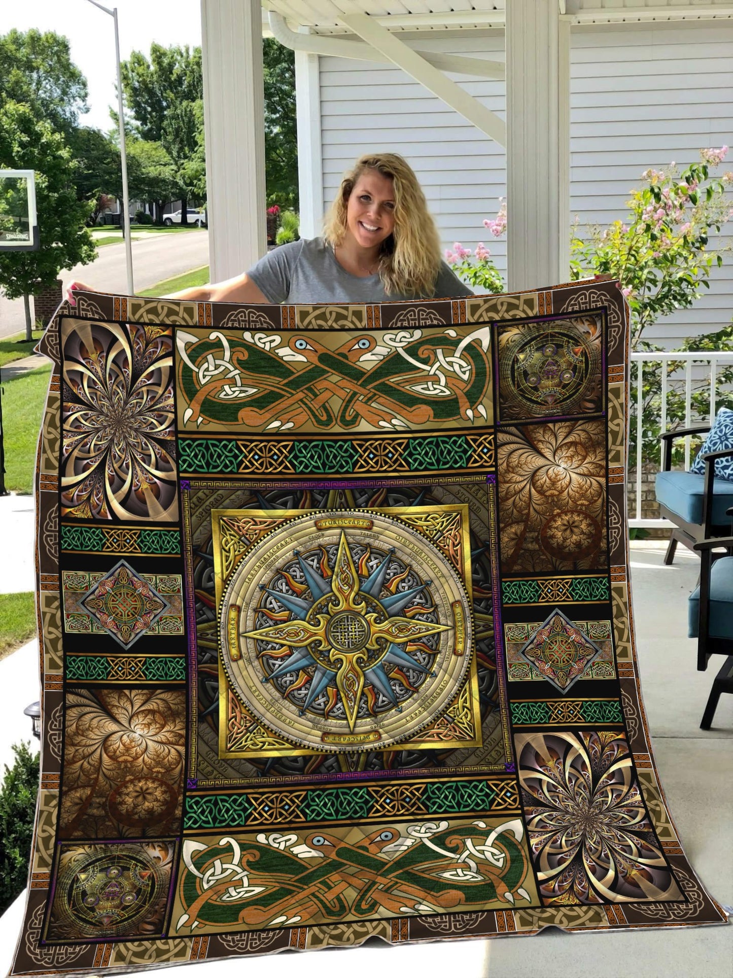 Celtic Compass 3D All Over Printed Quilt